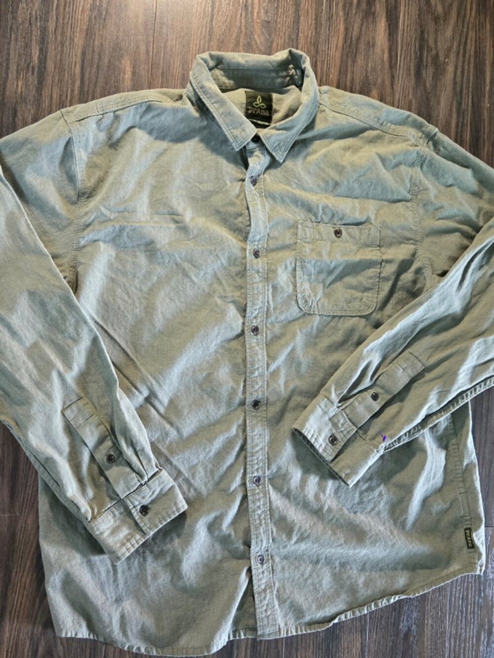 PRANA Men's 100% Organic Cotton Olive Green Button Down Shirt SIZE XXL